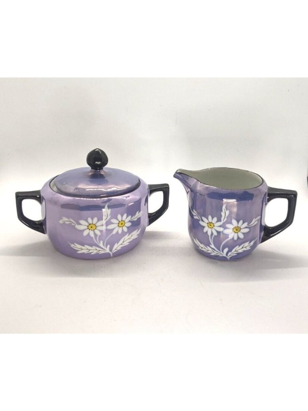 Vtg Lusterware Sugar Bowl Creamer Set Germany Lavender Purple Hand Painted Daisy